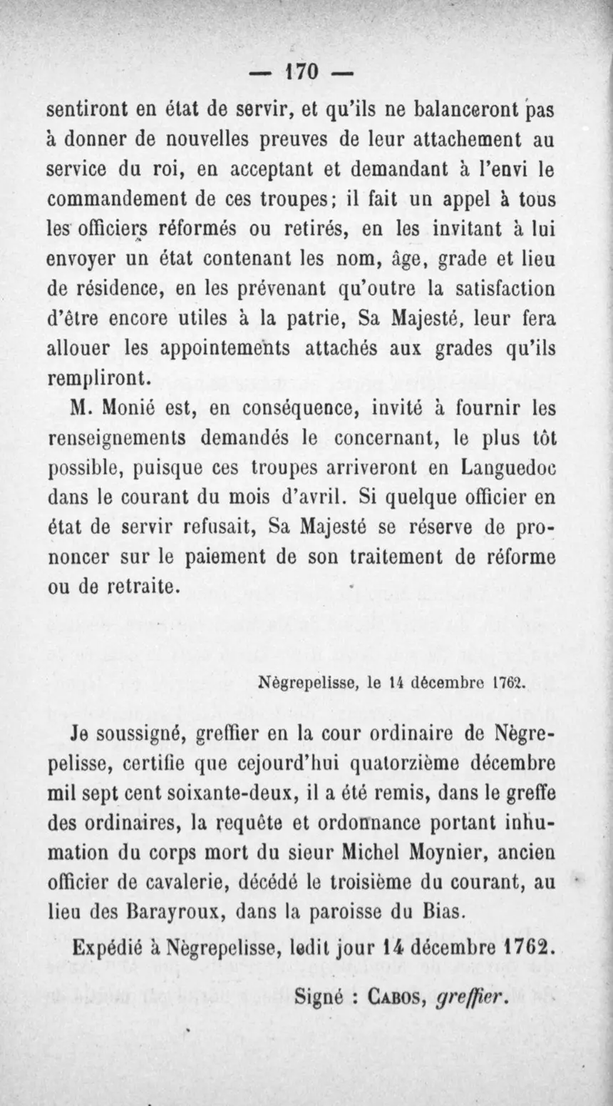 Fac-similé de la page 174 du recueil, où figure cet acte
